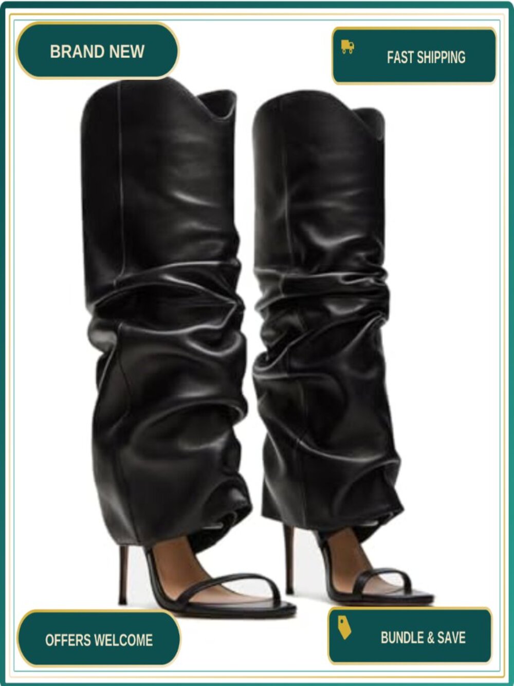Women's Slouchy Knee High Open Toe Stiletto Heel Pull On Boots